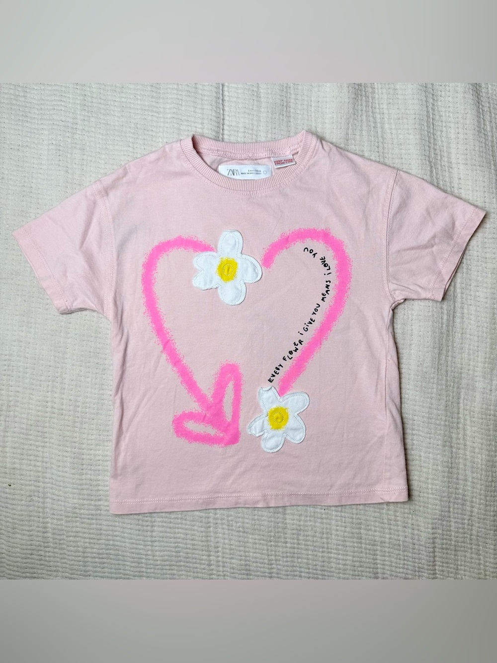 Zara Girls Pink Flower Heart Graphic T-Shirt Size 5